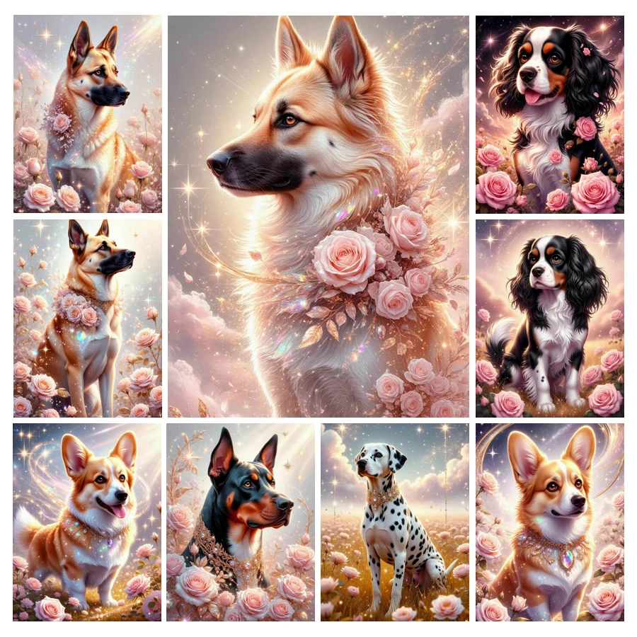 Resin Art Rose - Cute Dog and Flower Diamond Painting